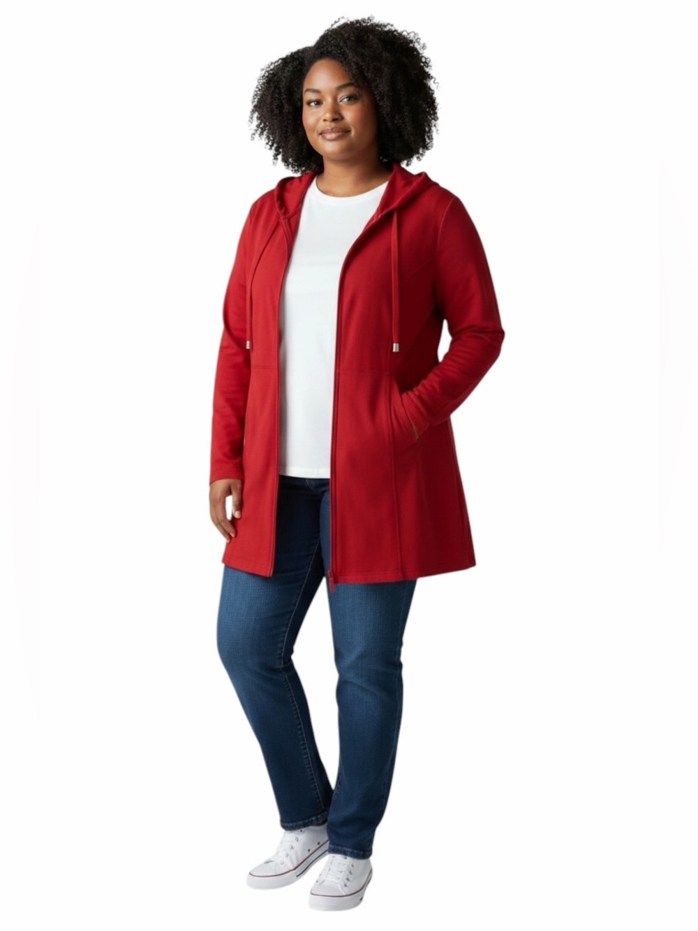 D & Co Active•French Terry Hooded Full Zipper Tunic Sweatshirt Jacket